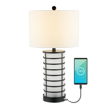 Jayce 27" Modern Industrial Iron Nightlight LED Table Lamp with USB Charging Port - JONATHAN Y